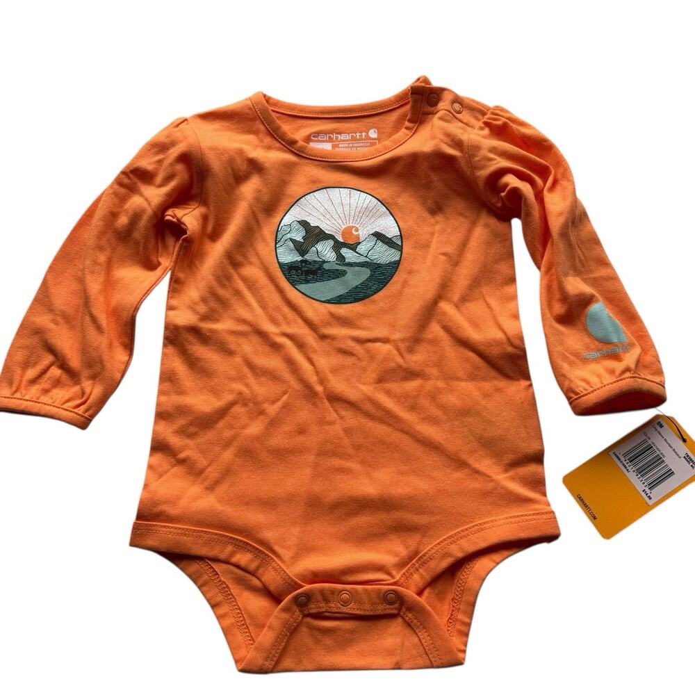 Carhartt Baby Girl Long Sleeve Bodysuit 9M Orange Ranch Cowgirl
